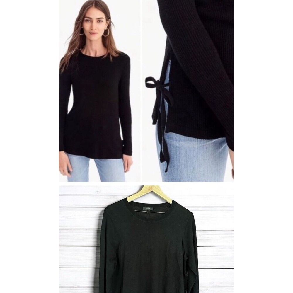 J Crew Women's Thin Merino Wool Side Slit‎ Sweater With Ties Black Size M Preppy